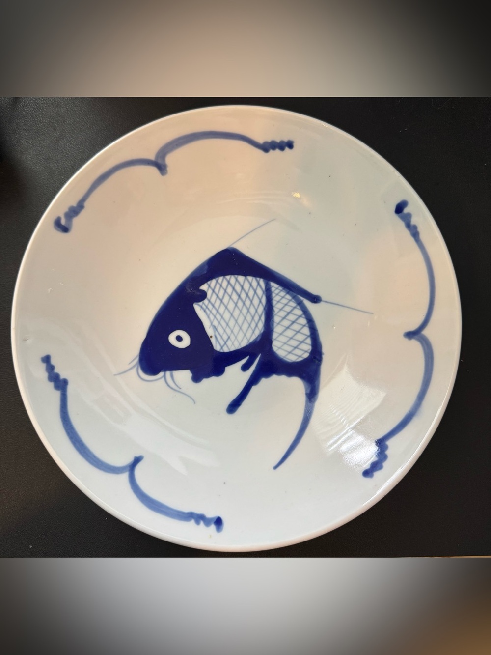 Vintage Chinese Blue and White Porcelain Fish Platter Shallow Bowl